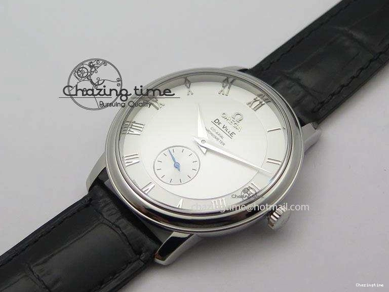 0420 Flexible De Ville MK 1:1 Best Edition SS White Dial On Black Leather Asian Seagull T1701 (Sec@6) 8244